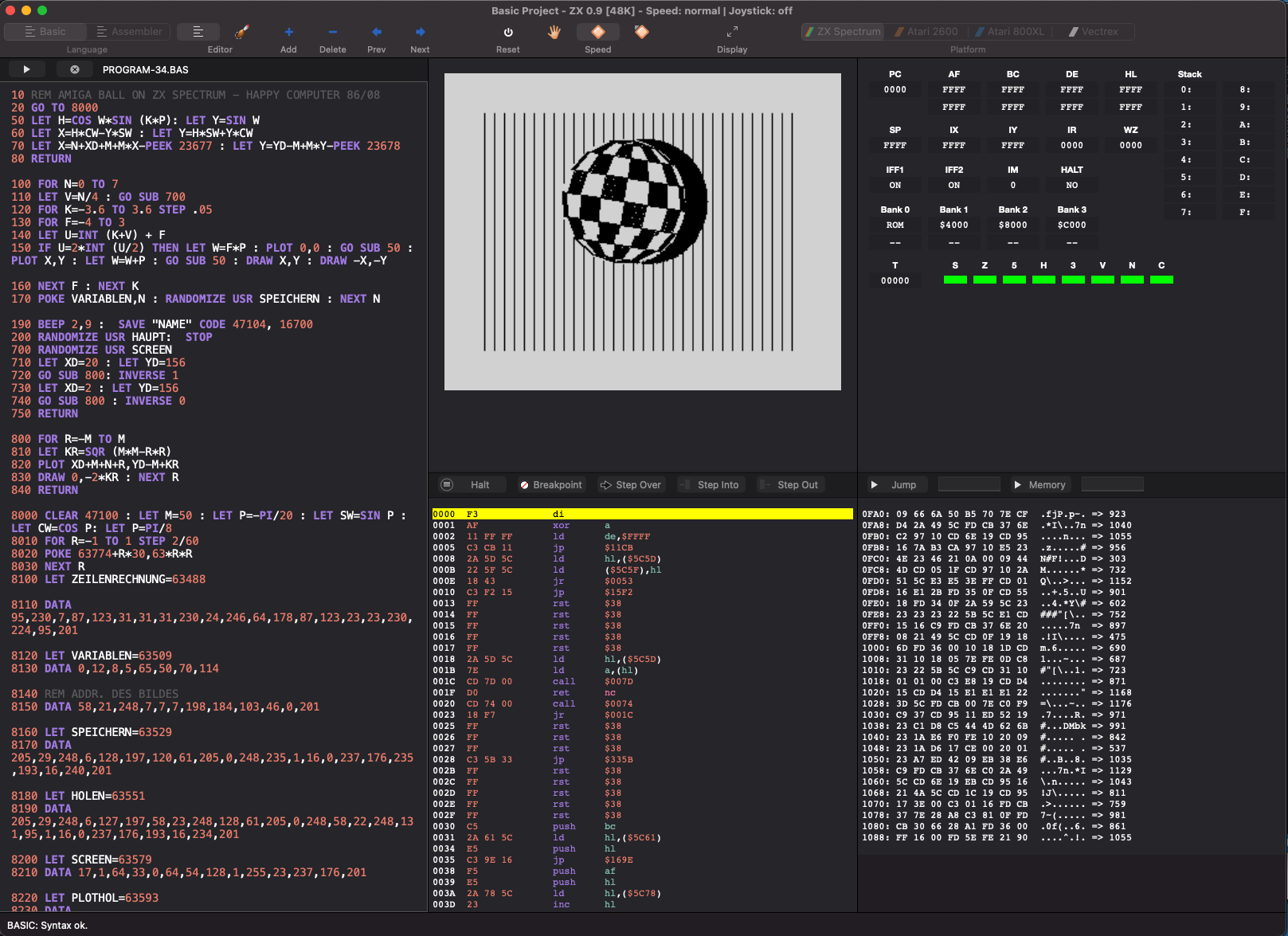 Spectrum Ball in the Classics Coder App